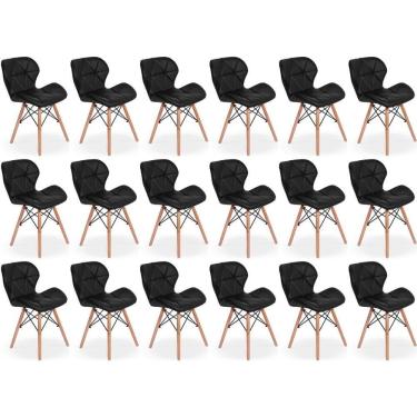 Imagem de Kit 18 Cadeiras De Jantar Charles Eames Slim Wood Estofada - Preto