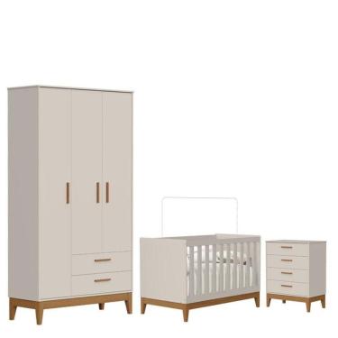 Imagem de Quarto De Bebê Flip Com Cômoda Gaveteiro Areia Acetinado - Reller