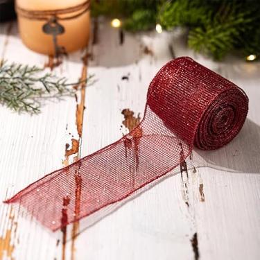 Imagem de 1 rolo de fita de malha de Natal 6 cm de largura DIY fita decorativa laço 5 m de comprimento para caixa de presente decoração festiva