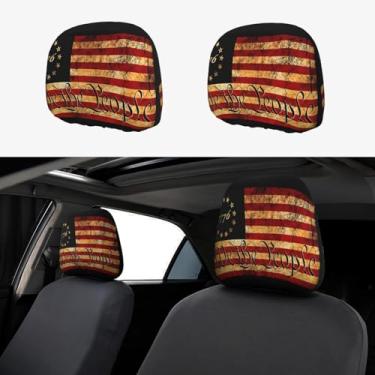 Imagem de KOSUES Capas para encosto de cabeça de carro vintage bandeira americana pacote com 2 capas de encosto de cabeça para assento de carro com elástico automotivo, acessórios de interior de veículos