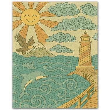 Imagem de ZUKIY Pôster Doodle Sea Adventure - Pôster de colorir gigante para adultos e crianças - Arte de parede sem moldura 20 x 25 cm - Tema oceano relaxante para decoração de sala de aula - Presente