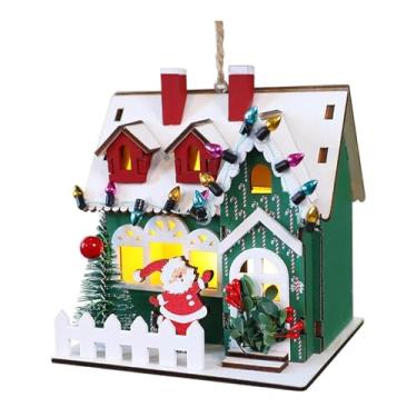 Imagem de Nishiyuenyi Enfeite de Natal em Madeira em Formato de Casinha, Brinquedo Infantil, Miniatura Clássica Do Papai Noel para Parede, Lareira Ou Janela, telhado de neve