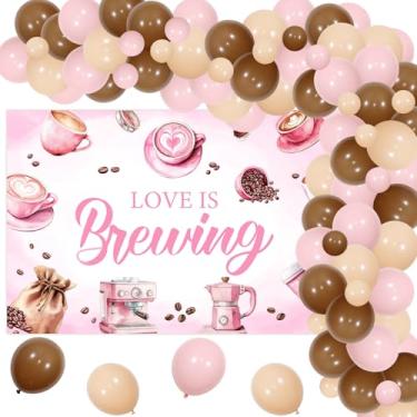Imagem de Funmemoir Coffee Bridal Shower Decorations - Balloon Garland Arch with Love Is Brewing Bridal Shower Backdrop, Pink Espresso Martini Coffee Themed Bachelorette Wedding Engagement Party