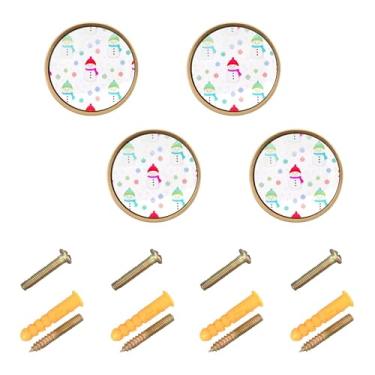 Imagem de Burbuja Puxadores de armário de cozinha de bonecos de neve, pacote com 4, puxadores redondos de 3,5 cm, puxadores de cômoda com parafusos para armários de cozinha, quarto, armário