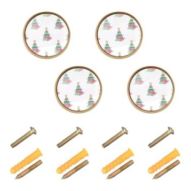 Imagem de Burbuja Puxadores de armário de cozinha de árvore de Natal, pacote com 4, puxadores redondos de 3,5 cm, puxadores de cômoda com parafusos para cozinha, quarto, armários, armário