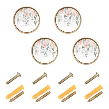 Imagem de Burbuja Maçanetas de armário de cozinha florais aquarela, pacote com 4, puxadores redondos de 3,5 cm, puxadores de cômoda com parafusos para cozinha, quarto, armários, armário