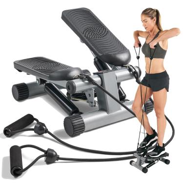 Imagem de Sunny Health & Fitness Mini Stepper para Exercícios em Casa, Máquina de Treino de Degraus com Faixas de Resistência, Equipamento Cardiovascular de Corpo Inteiro com Monitor LCD