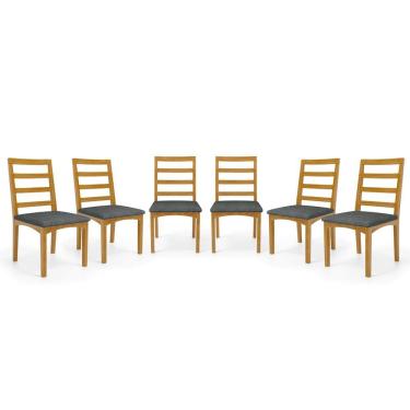 Imagem de Kit Com 6 Cadeiras Cecília Madeira Maciça Assentos Estofados Para Mesa De Jantar