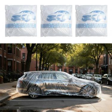Imagem de LEIFIDE 3 peças capa universal transparente reutilizável para carro 58 x 13 m capas de plástico extra grandes para carro com faixa elástica para SUV, Sedan, mini van e neve ao ar livre chuva vento