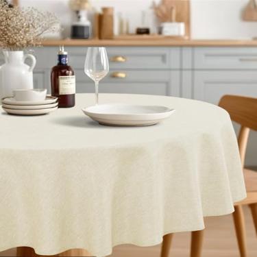 Imagem de JIUZHEN Toalhas de mesa redondas de linho sintético 259 cm, textura decorativa sem vincos, toalha de mesa redonda rústica para cozinha, jantar, festa, casamento, uso ao ar livre (252 cm redondo