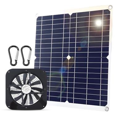 Imagem de Ventilador alimentado por energia solar de 20W - Kit exaustão com painel USB alto fluxo ar para galinheiros estufas celeiros e casas animais estimação