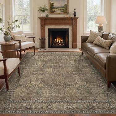 Imagem de Bavni Tapetes laváveis, 20 x 25 cm, lavável à máquina, leve, camada baixa, tapete floral vintage, não cai, para sala de estar, quarto, escritório, marrom