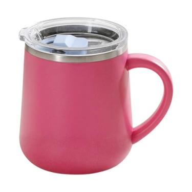 Imagem de Copo de café de viagem | Aço inoxidável de 450 ml à prova de vazamento com tampa, caneca de café isolada com alça de tampa, para bebidas quentes e frias, chá, suco de leite, casa, escritório, escola