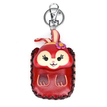 Imagem de Lepoetedit Leather KeyChain Vintage Handmade Coin Purse Earbuds Storage Bag Cute Car Key Accessories Protective Case for AirPods (Rabbit)