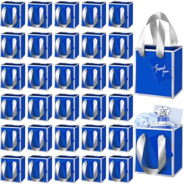 Imagem de Yeaqee 50 mini sacos de presente de papel metálicos com alças 10 x 7 x 11 cm, pequenos sacos de presente com etiqueta de agradecimento para Natal, casamento, aniversário, boas-vindas, presentes