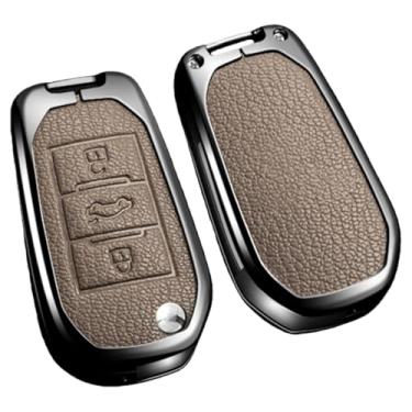 Imagem de Porta-chaves chaveiro compatível com peugeot 208 2008 301 308 3008 rcz 508 408 2008 307 capa protetora de couro para chave de carro(C-khaki)