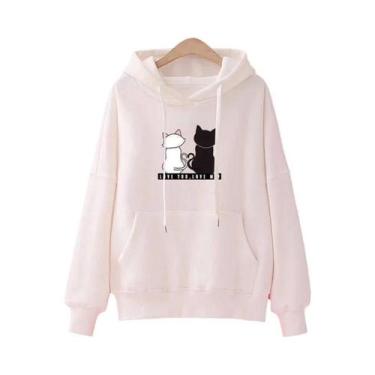 Imagem de Moletom Casual Feminino Com Estampa De Gato Fofo Moda De Rua Moletom C