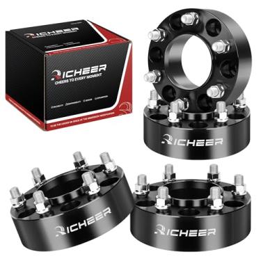 Imagem de Richeer Espaçadores de roda centralizados de cubo de 5 cm 6 x 5,5 cm para Tacoma Tundra Sequoia GX J250 LX600 2024 2025, 4 peças forjadas 6 x 139,7 mm com pinos de 14 x 1,5 e furo central de 95,2 mm