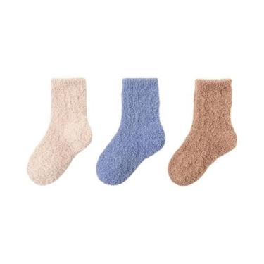 Imagem de Meias Infantis De Inverno Quentes De Veludo Coral Cano Médio 3 Pares C