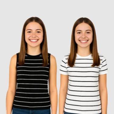 Imagem de Kit 2 Blusa e Regata Teen Juvenil Casual Listrada Tendência - GIP ECOM