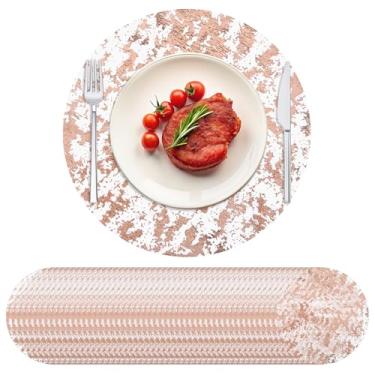 Imagem de UKQRRTC 50 peças de jogo americano dourado, 33 cm, tapetes de mesa prensados de malha redonda, antiderrapante, limpeza sem esforço, estilo versátil e amigável para decoração de casamento, festa de