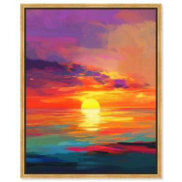 Imagem de Art Remedy Pinturas de pôr do sol em tela Seascape II, moldura dourada, 51 x 61 cm