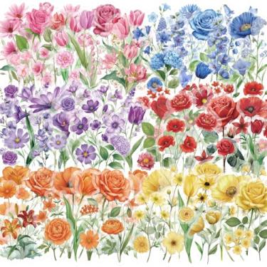 Imagem de 300 peças de adesivos de flores para álbuns, adesivos florais transparentes para artigos de scrapbook, bíblia, material de diário de lixo e diário para adultos.