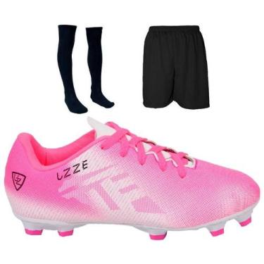 Imagem de Chuteira Campo Costurada + Short + Meião - Uzze Calçados, Pink, 39