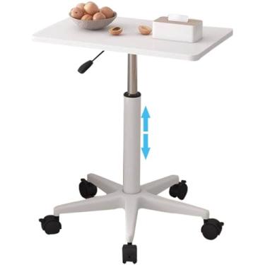 Imagem de Mesa de pé sobre a cama grande mesa portátil para laptop com rodas, mesa de pé ajustável em altura, mesa de rodinhas fácil de montar, para sofá-cama (cor: branco, tamanho: 60 * 39 * 60-80 cm)