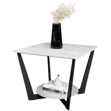 Imagem de Mesa central luminosa luxuosa de ardósia e pequena mesa de centro, mesa de canto de sofá de sala de estar, mesa pequena simples e criativa para varanda