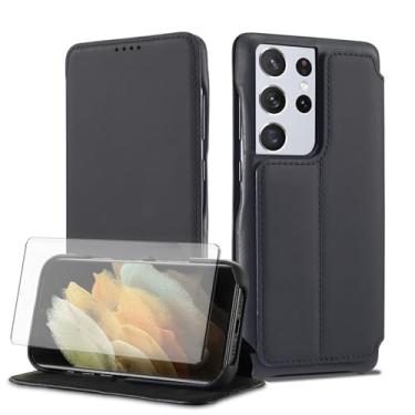 Imagem de Asuwish Capa de celular para Samsung Galaxy S21 Ultra 5G capa carteira celular com protetor de tela de vidro temperado e flip couro PU porta-cartões acessórios S21ultra 21S S 21 21ultra G5 mulheres