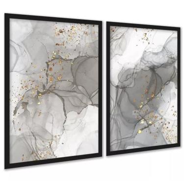 Imagem de Kit 2 Quadros Abstratos Luxo Mármore Cinza 45X34Cm - Vidro