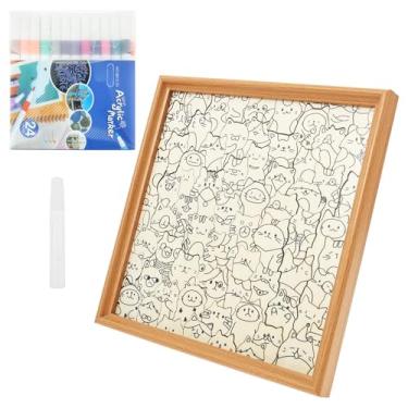 Imagem de ZFLYCANP Quebra-cabeça de madeira de gato colorido de 75 peças, quebra-cabeça de madeira para colorir inclui papel de exibição, moldura auxiliar, caneta marcador e cola, resistente para viagens, casa