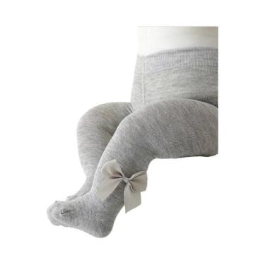 Imagem de Meia-calça De Cor Sólida Para Bebês Meninas Com Laços, Cintura Elástic