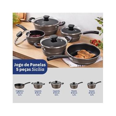 Imagem de Jogo de Panelas Tramontina Sicilia 5 Peças Revestimento Antiaderente Starflon Excellent Avelã