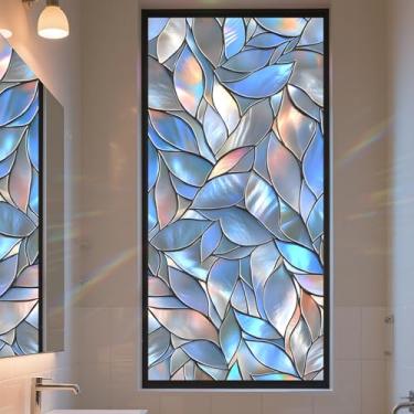 Imagem de AOHMPT Película de privacidade para janela de vitral Aderência estática - Cobertura decorativa de vidro arco-íris com bloqueio de sol, adesivos removíveis não adesivos para casa e escritório, 44,5 cm