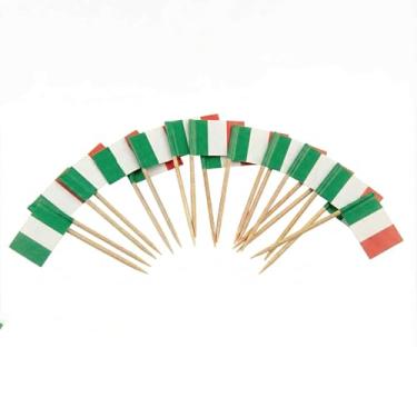 Imagem de 120 palhetas de coquetel com bandeira da Itália - palitos de bambu de 6,5 cm (2,5 pol) com mini bandeiras - palhetas resistentes para decoração de alimentos e bebidas para festas, bares, catering e