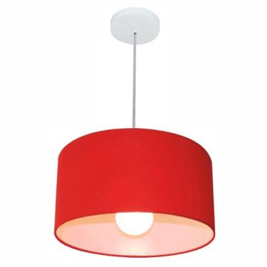 Imagem de Lustre Pendente Cilíndrico Free Lux Para Mesa De Jantar, Sala, Quarto, Churrasqueira E Balcão. Vermelho Tam: 40x21cm