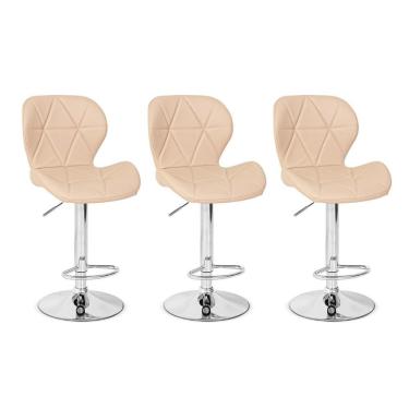 Imagem de Conjunto 03 Banquetas Slim Couro Pu Regulagem de Altura Nude