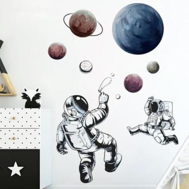 Imagem de Adesivos de parede Astronaut Cartoon Space PVC 77x122cm 2 folhas - yiw