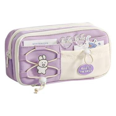 Imagem de Estojo de lápis Bolsa de lápis de tecido roxo de grande capacidade par