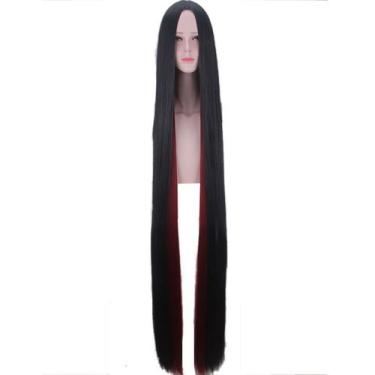 Imagem de Peruca de cosplay de 150 cm de comprimento preta reta com reflexos ver