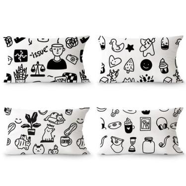 Imagem de Conjunto de fronhas Minimalist Doodle Black White Plush x4 - yiweisai