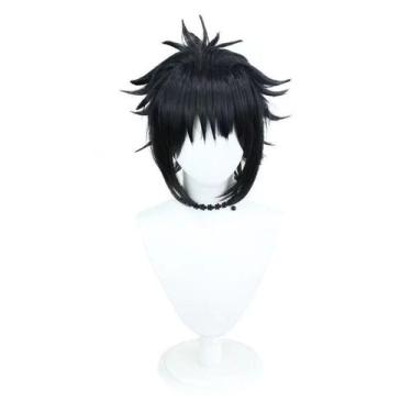 Imagem de Peruca de cosplay de anime preta espetada curta e despenteada de 12 cm