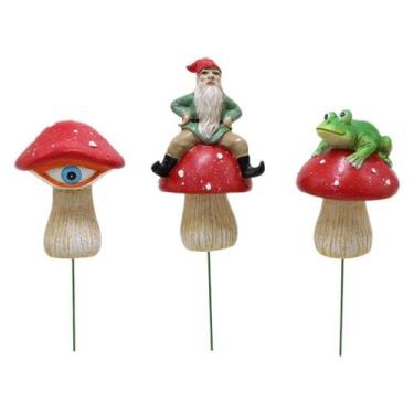 Imagem de Conjunto de jardim Whimsical Mushroom com resina Gnome, Frog & Eye Sc 