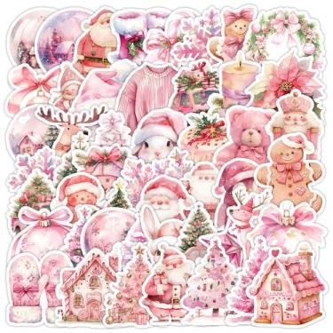 Imagem de Pacote de adesivos rosa de Natal com 50 unidades  Papai Noel, Boneco d