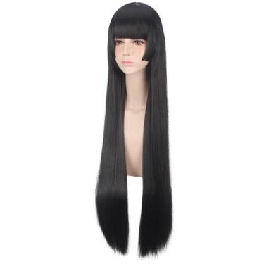 Imagem de Peruca de cosplay preta longa reta resistente ao calor 100cm - yiweisa
