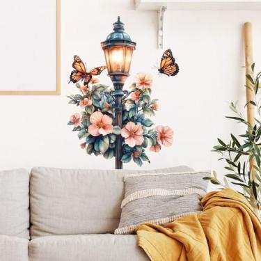 Imagem de Adesivos de parede Creative Street Lamp Flowers and Borbolets - yiweis