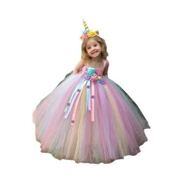 Imagem de Vestido Tutu De Flores De Unicórnio Em Tule Crochê Para Meninas, Vesti