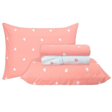 Imagem de Jogo de Cama Duplo Queen 4 Peças Percal 180 Fios Coração Rose Sonhare Prata - Sultan